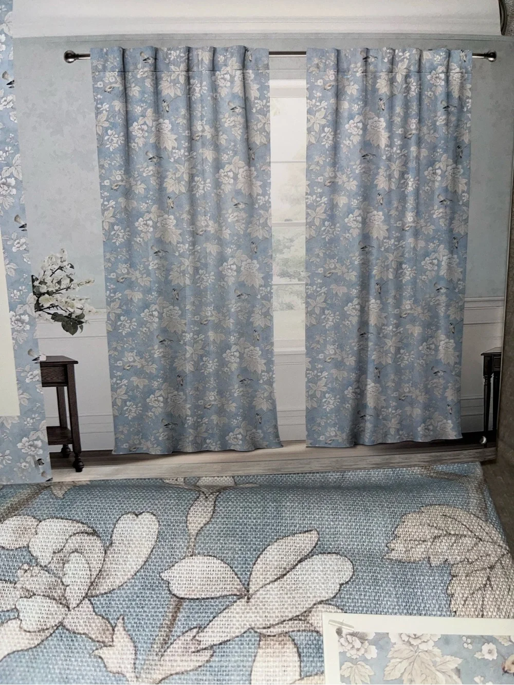 NWT Sanderson Chiswick Grove Floral Bird design Drapes 2 Panels Size 50